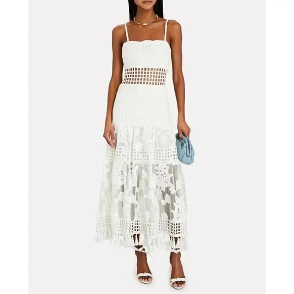 NWT $880 Alexis Legends Macrame White Fit and Flare Maxi Dress Ss L Boho… - Picture 4 of 16
